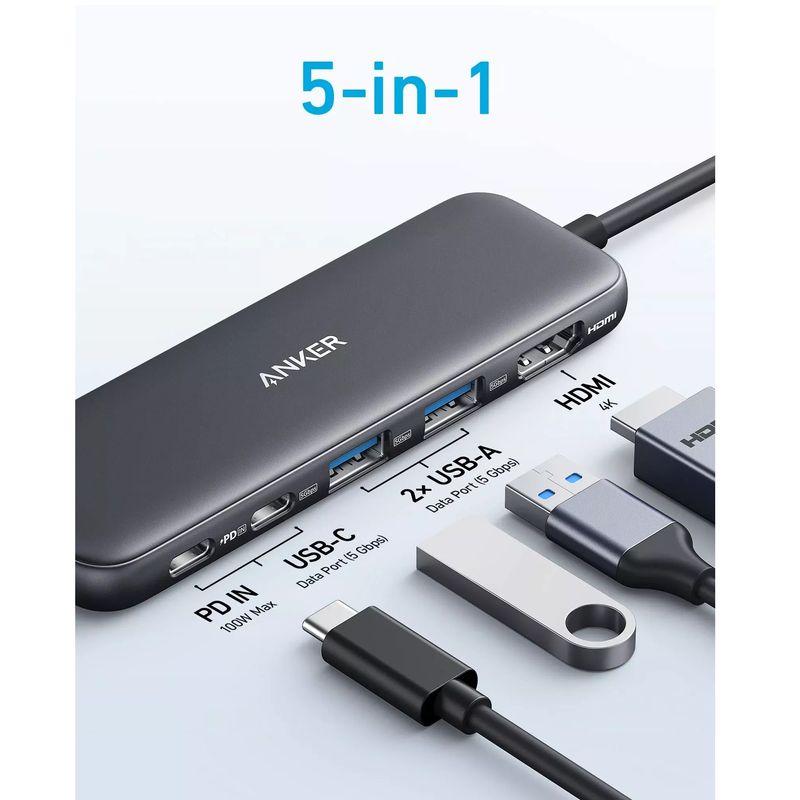 Anker Hub Ultra-Slim 332 USB-C 5-in-1 4K HDMI 85W PD Negru.2