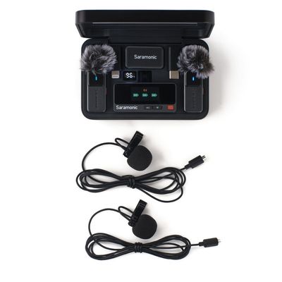 Saramonic Air Sistem Wireless 2 TX 1 RX 2 Microfoane Lavaliera USB-C 3.5mm TRS Carcasa Incarcare