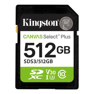 Kingston Canvas Select Plus Gen3 Card de Memorie SDXC 512GB 150MB/s C10 UHS-I U3 V30
