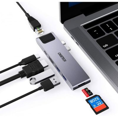 Choetech Adaptor Hub USB-C 7 in 1 HUB-M24 Port Dual USB-C Pentru Laptopuri Gri