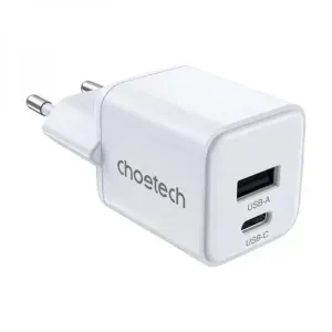 Choetech Incarcator retea PD3041  PD30W Dual, 1xUSB-C, 1xUSB-A, 30 W, Alb