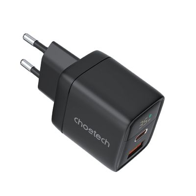 Choetech Incarcator Retea PD6052 USB-C USB-A PD 35W cu Afisaj Negru