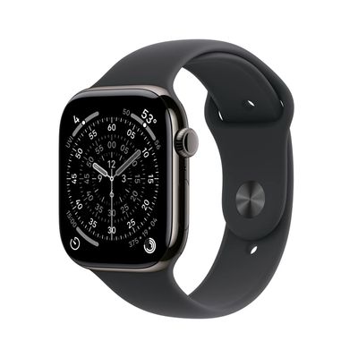 Apple Watch S11 Smartwatch GPS + Cellular Carcasa Slate Titanium 42mm Curea Black Sport - M/L