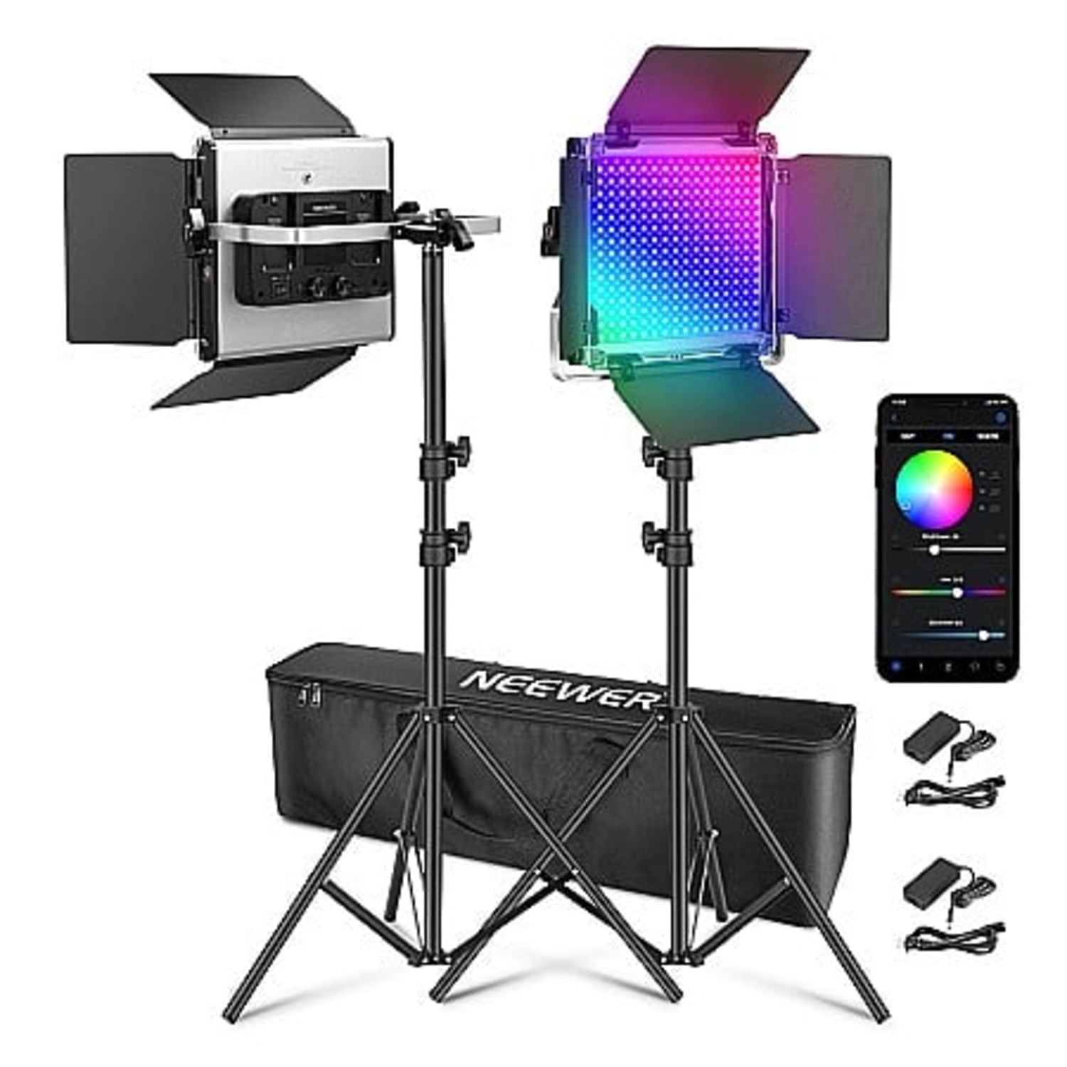 Neewer 660PRO Kit 2 Lampi Studio RGB 50W 3200K-5600K-F64.ro - F64.ro