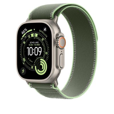 Apple Curea pentru Apple Watch 49mm Green/Neon Trail Loop  M/L Natural Titanium Finish