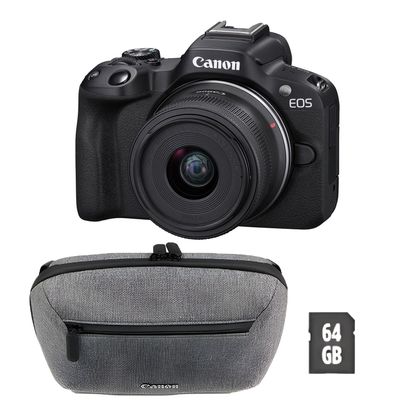 Canon EOS R50 Aparat Foto Mirrorless Bundle Obiectiv RF 18-45mm cu Geanta si Card 64GB
