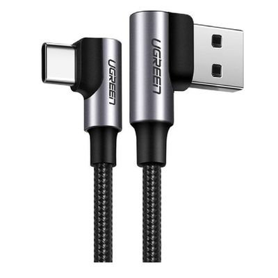 Ugreen 20855 Cablu USB la USB Type-C 3A Unghi Drept 0.5m Negru