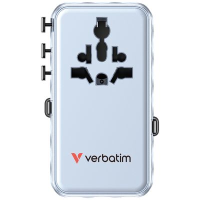 Verbatim Adaptor Universal GaN III 70W cu 2 Cabluri Retractabile USB-C PD 3.0 QC4+ 1 x USB-C 1 x USB-A Albastru