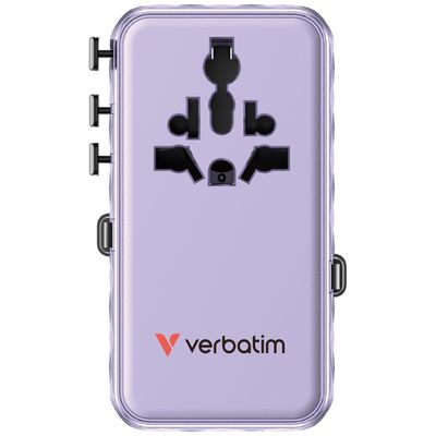 Verbatim Adaptor Universal GaN III 70W cu 2 Cabluri Retractabile USB-C PD 3.0 QC4+ 1 x USB-C 1 x USB-A Violet
