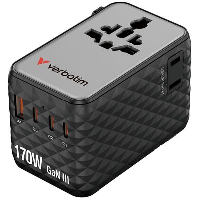 Verbatim Adaptor Univresal GaN III 170W 3 Porturi USB-C USB-A PD 3.1 QC4+ Negru