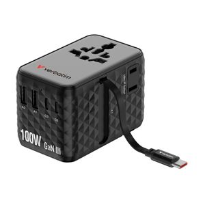 Verbatim Adaptor Universal GaN III 100W Cablu Retractabil USB-C PD 3.0 QC4+ 2 x USB-C 2 x USB-A Negru