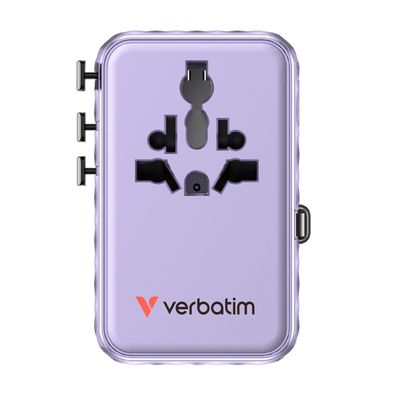 Verbatim Adaptor Universal GaN III 100W Cablu Retractabil USB-C PD 3.0 QC4+ 2 x USB-C 2 x USB-A Violet