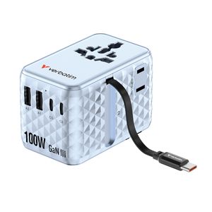 Verbatim Adaptor Universal GaN III 100W Cablu Retractabil USB-C PD 3.0 QC4+ 2 x USB-C 2 x USB-A Albastru