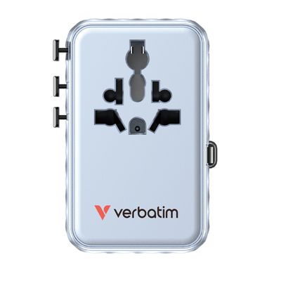 Verbatim Adaptor Universal GaN III 100W Cablu Retractabil USB-C PD 3.0 QC4+ 2 x USB-C 2 x USB-A Albastru