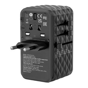 Verbatim UTA-06 Adaptor Universal de Calatorie GaN III 100W 2 x USB-C PD si QC 4+ 2 x USB-A QC 3.0 Negru
