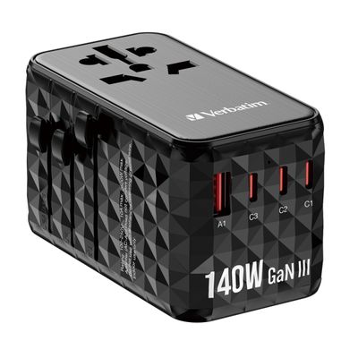 Verbatim Adaptor Universal de Calatorie GaN III 140W 2xUSBCPD 3.1 QC 4+1xUSBC PD 3.0 1xUSBA QC 3.0 Negru