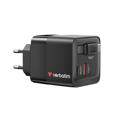 Verbatim Incarcator de Perete GaN 65W cu 2 Porturi si Cablu Retractabil