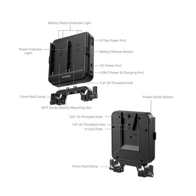 SmallRig 5537 Kit Placa Adaptor pentru Acumulatorii NP-F cu Clema pentru Tije 15 mm LWS