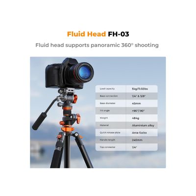 KentFaith KF09.137 Trepied T254A7 cu Cap Fluid FH-03 5kg 2.31m