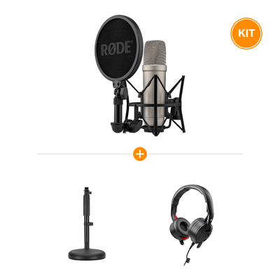 [Pachet] Rode NT1 Microfon Condenser Studio 5th Generation Argintiu + Rode DS1 Stativ de Masa pentru Microfon + Rode NTH-50 Casti Profesionale On-Ear