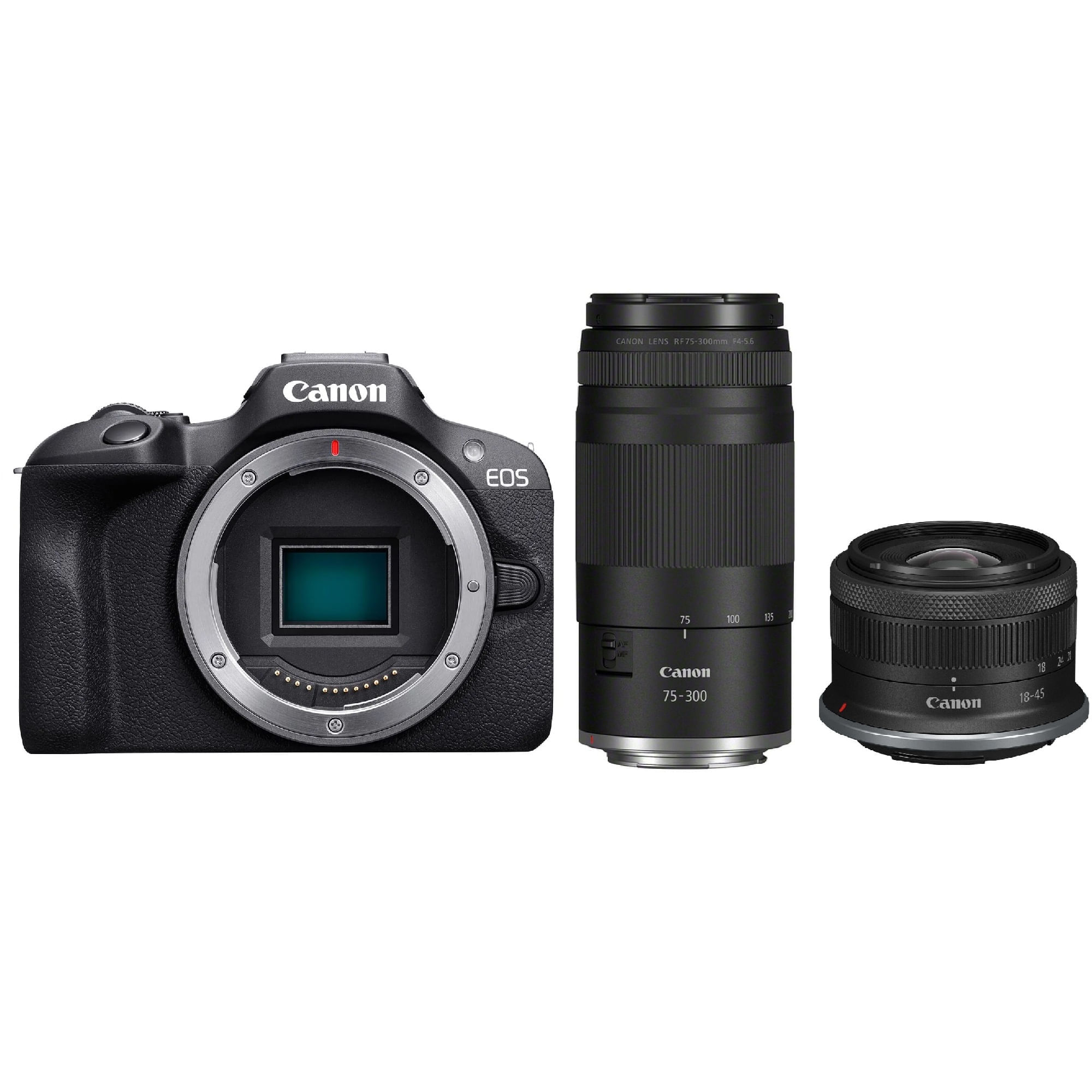 Cameras Resigilat: Canon EOS R100 kit 18-45mm si 75-300mm negru aparat foto mirrorless - RS125094203-1