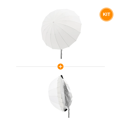 [Pachet] Godox UB-130D Umbrela Parabolica Transparenta 51" (130 cm) Cu Spate Black/Silver  DPU-130BS