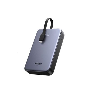 Ugreen Baterie Externa 20000mAh USB-A USB-C 20W + Cablu Retractabil Gri