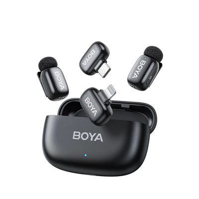 Resigilat: Boya Mini-12 Sistem Microfon Wireless Ultra Mini 2.4 GHz 2TX + 2RX Negru - RS125087640-1