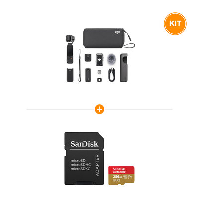 [Pachet] DJI Osmo Pocket 3 Creator Combo + SanDisk Extreme Card de Memorie MicroSDXC 256GB A2 C10 V30 UHS-I U3 + Adaptor SD + 1 An RescuePRO Deluxe
