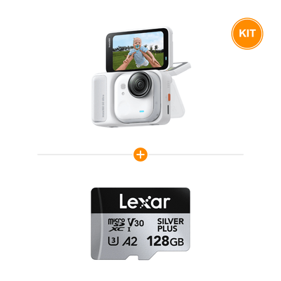 [Pachet] Insta360 GO Ultra Standard Bundle Arctic White + Lexar Profesional Silver Plus Card de Memorie microSDXC 128GB UHS-I V30