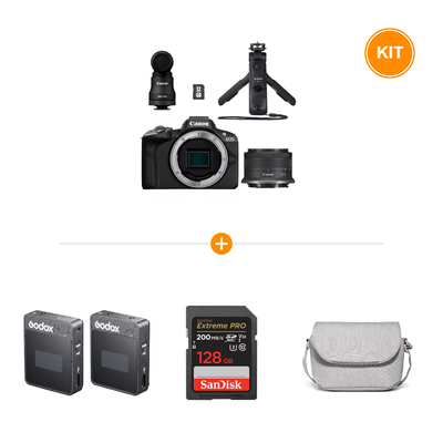 [Pachet] Canon EOS R50 Creator 18-45mm F4.5-6.3 IS STM + Godox MoveLink II M1 Wireless + SanDisk Extreme PRO SD 128GB + Ulanzi geanta de umar F01