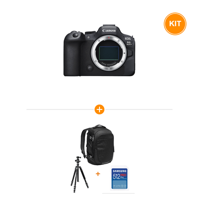 [Pachet] Canon EOS R6 Mark II  Negru + Kit Accesorii cu Rucsac + card SD512 + Trepied