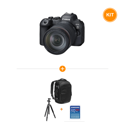 [Pachet] Canon EOS R6 Mark II Kit cu Obiectiv RF 24-105mm F4 L IS USM + Kit Accesorii cu Rucsac + card SD512 + Trepied
