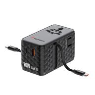 Resigilat: Verbatim Adaptor Universal GaN III 70W cu 2 Cabluri Retractabile USB-C PD 3.0 QC4+ 1 x USB-C 1 x USB-A  Negru - RS125095697-1