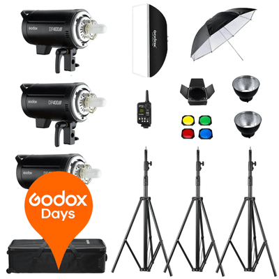 Godox DP400III-D Kit 3 Blituri Studio 400W si Accesorii
