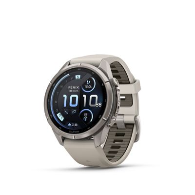 Garmin Fenix 9 Pro Smartwatch 43mm AMOLED inReach Titan cu Curea din Silicon Fog Gray/Dark Sandstone