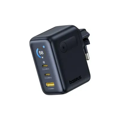 Baseus PicoGo AE21 Incarcator Retea GaN 100W cu Display, 2x USB-C, 1x USB-A, Negru