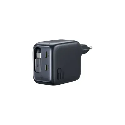 Baseus EnerCore CJ11 Incarcator Retea GaN 67W cu Cablu USB-C Retractabil si 2x USB-C Negru