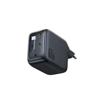 Baseus EnerCore CJ11 Incarcator Retea GaN 67W cu Cablu USB-C Retractabil si 2x USB-C Negru