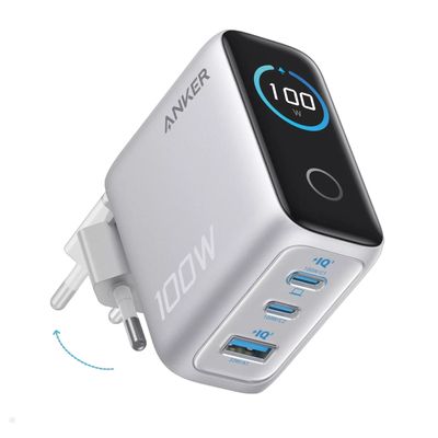Anker Incarcator Retea 100W 2x USB-C 1x USB-A Smart-Display Argintiu