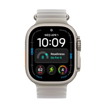 Apple Watch Ultra 4 Smartwatch GPS + Cellular Carcasa Natural Titanium 49mm Curea Ocean Gri Translucid