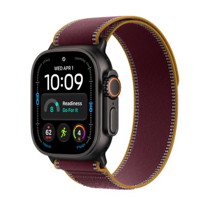 Apple Watch Ultra 4 Smartwatch GPS + Cellular Carcasa Titan Negru 49mm cu Trail Loop Burgundy M/L