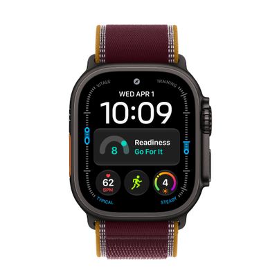 Apple Watch Ultra 4 Smartwatch GPS + Cellular Carcasa Titan Negru 49mm cu Trail Loop Burgundy M/L