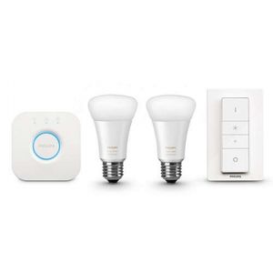 Philips HUE A60 - Kit becuri inteligente LED, E27 9,5W, Wi-Fi, ambianta alba, 2 buc