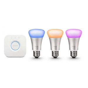 Philips HUE A60 - Kit becuri inteligente LED , E27 10W, Wi-Fi, ambianta alba si color, 3 buc