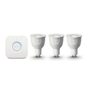 Philips HUE GU10 - Kit becuri inteligente LED, 6.5W, Wi-Fi, ambianta alba si color, 3 buc + bridge