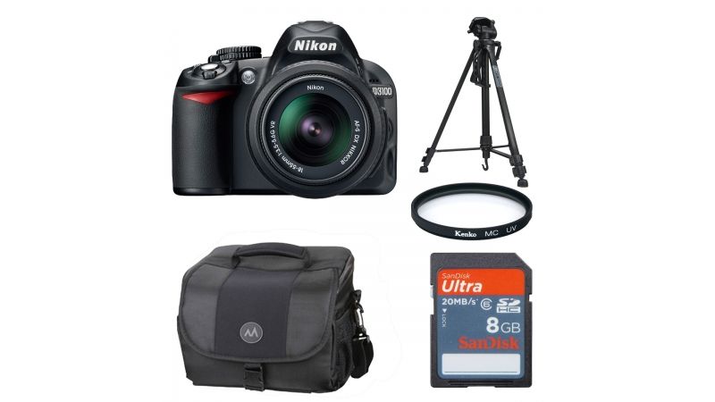 Tiny Advertisement Go up and down Nikon D3100 negru kit 18-55mm VR + trepied + geanta + card SD 8GB + filtru  UV 52mm + cabluri HDMI si USB