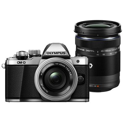 Olympus OM-D E-M10 Mark II Aparat Foto Mirrorless 16MP MFT Full HD Kit cu Obiectiv EZ-M 14-42mm F3.5-5.6 IIR si EZ-M 40-150mm F4.0-5.6 R Argintiu