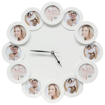 Deknudt - Rama foto cu ceas - 12 cadre rotunde 12x7x7 - alb