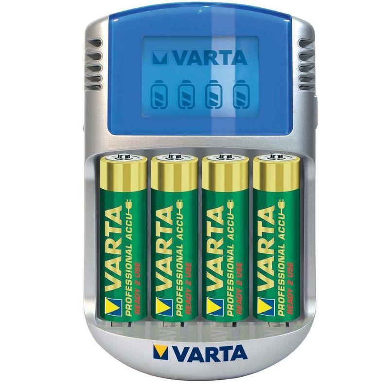 Varta-Incarcator-cu-LCD-57070-cu-4-Acumulatori-AA-R6-Adaptor-Masina-12V-Cablu-USB
